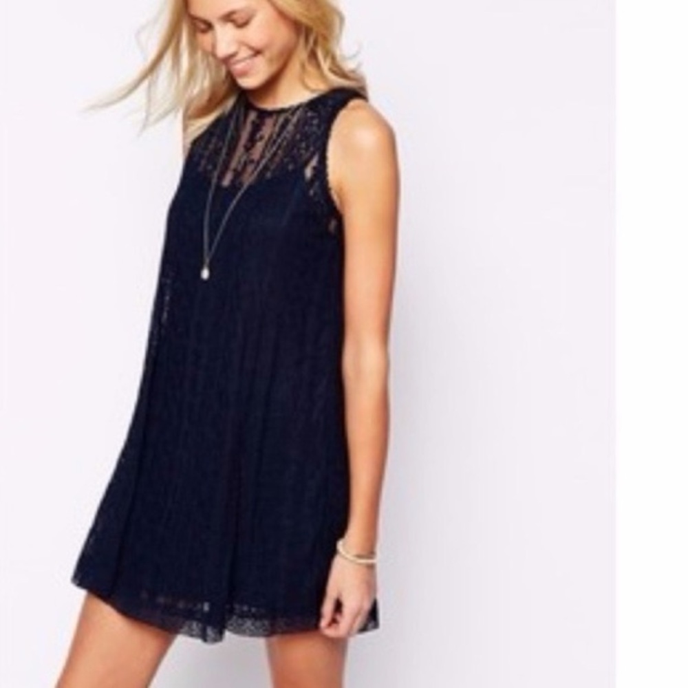 FREE PEOPLE Black Boho "Tu Es La" Babydoll Lace Mini Dress